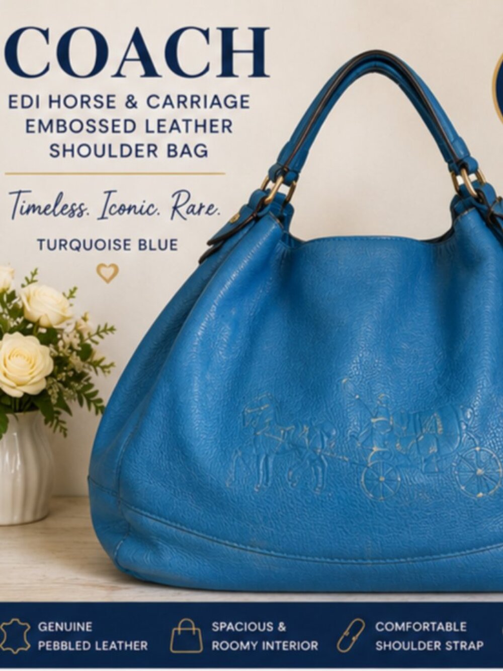 Coach Edi Horse & Carriage Embossed Leather Shoulder Bag